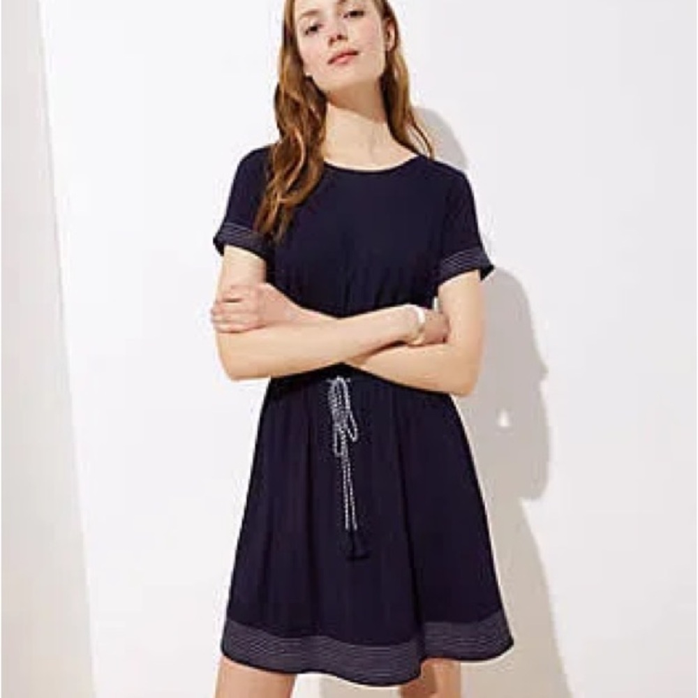 LOFT Navy Blue Mini Dress with Tie Waist